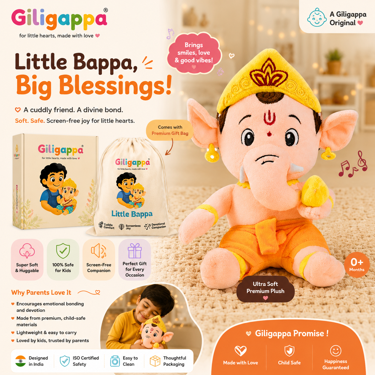Giligappa Mantra Chanting Ganesha Plush Toy | Soulful Sound Buddy for Kids