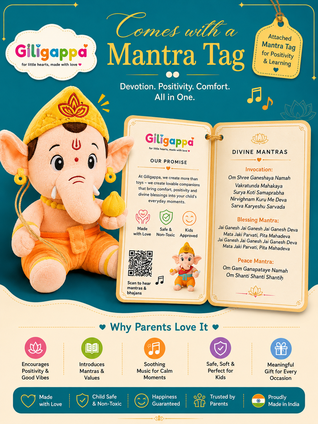 Giligappa Mantra Chanting Ganesha Plush Toy | Soulful Sound Buddy for Kids